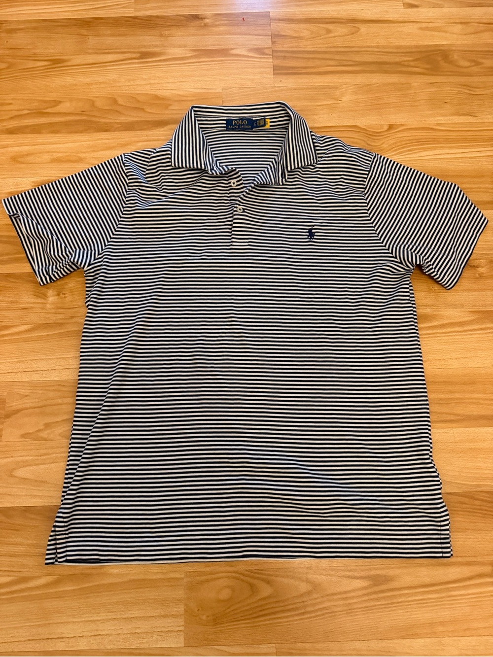 Polo Ralph Lauren Men's Navy & White Striped Short Sleeve Polo Shirt (sz LT)